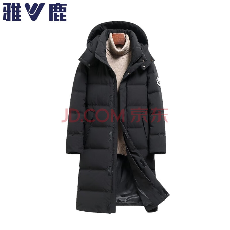 雅鹿y8017a01760 2021年男士可脱卸帽中长款羽绒服男装上衣黑色 黑色