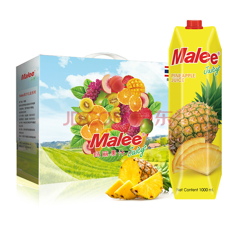 泰国进口 玛丽(malee)菠萝汁饮料 1l*4瓶 整箱