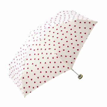 WPC日本品牌防紫外线五折遮阳伞爱心款小巧时尚折叠精致便携晴雨伞 五折伞-爱心点点 米白色