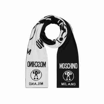 莫斯奇诺（MOSCHINO）男女通用腈纶混纺徽标双面用针织羊毛围巾 50055 M5145 016 黑色/白色