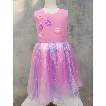 环保亲子服装儿童时装秀diy材料手工制作衣服幼儿园女孩走秀演出 粉色