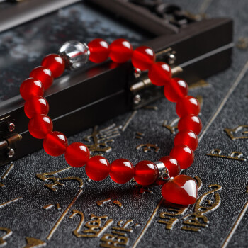 石头记（istone）红玛瑙心形手链女水晶手串单圈节日礼物