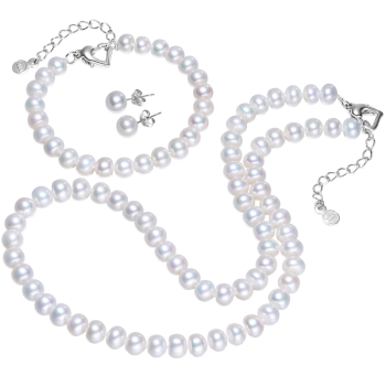 黛米7-8mm白色S925银淡水珍珠项链套装送妈妈婆婆礼物
