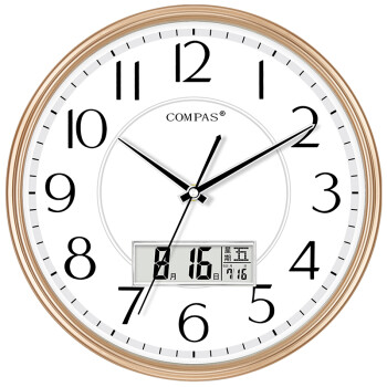 康巴丝（Compas）挂钟 创意客厅钟表挂墙 12.9英寸日历简约时钟卧室石英钟 C3200Y闪金
