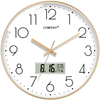 康巴丝（Compas）挂钟客厅时钟 简约万年历钟表挂墙 自动对时电波钟 C6219AY轻奢金