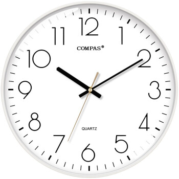 康巴丝（Compas）挂钟 创意简约钟表客厅石英钟表挂墙卧室时钟薄边挂C3242 纯洁白