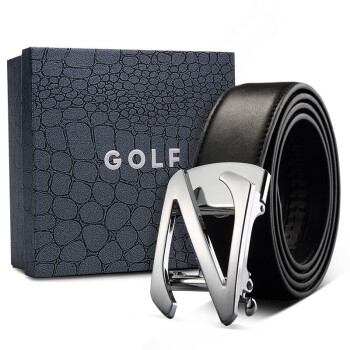高尔夫（GOLF）牛皮男士皮带自动扣腰带男商务休闲中青年牛仔裤腰带礼盒装 黑色