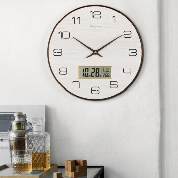 汉时(Hense）现代简约创意挂钟客厅时尚大气钟表家用实木电子时钟万年历石英钟表HW200