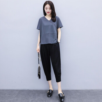 高档轻奢品牌棉麻青春减龄套装2021夏季新款女装宽松两件套套装七分