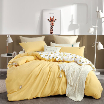 LOVO罗莱旗下乐蜗家纺 水洗棉四件套 纯棉套件全棉床单床上被套1.5米