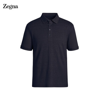 杰尼亚(zegna) 经典款 男士海军蓝亚麻短袖polo衫 uu564-723-b09-48 s