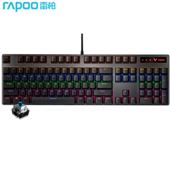 雷柏（Rapoo） V500PRO 机械键盘 有线104键混光全尺寸游戏电竞笔记本电脑办公吃鸡全键无冲键盘 黑色 青轴