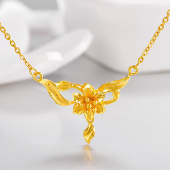 赛菲尔黄金项链足金999.9花朵锁骨链芙蓉花朵套链送礼约5.7克