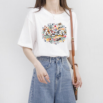 俞兆林女装韩版时尚T恤夏季宽松印花短袖T恤女YWTC19Q347 白色 L