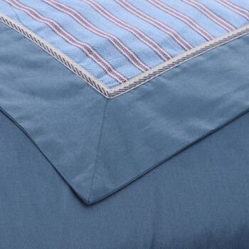 富安娜家纺床上四件套纯棉 100%全棉床品套件 双人加大英伦风中性条纹被套床单 射手座1米8床(230*229cm)蓝色