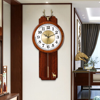 汉时（Hense）新中式古典鹿头挂钟客厅复古时钟摆钟简欧石英钟表HP60小号