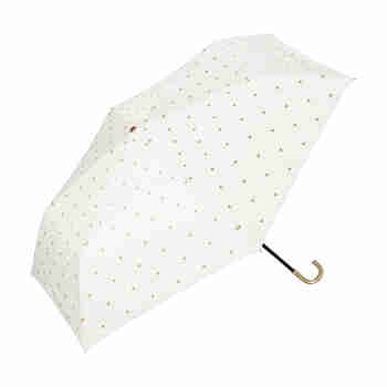 WPC日本防紫外线J型手柄三折遮阳小巧时尚折叠精致便携晴雨太阳伞 三折伞-金色爱心 米白色