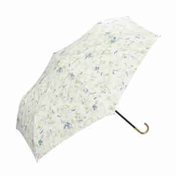 WPC日本防紫外线J型手柄三折遮阳小巧时尚折叠精致便携晴雨太阳伞 三折伞-线条花朵 米白色