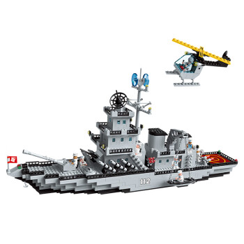 启蒙积木拼装儿童玩具军事大型航空母舰军舰男孩生日礼物 巡洋战舰112