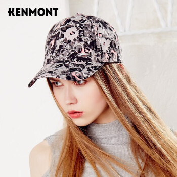 卡蒙（Kenmont）km-2259春夏水墨印花鸭舌帽女士四季通用碎花棒球帽黑色