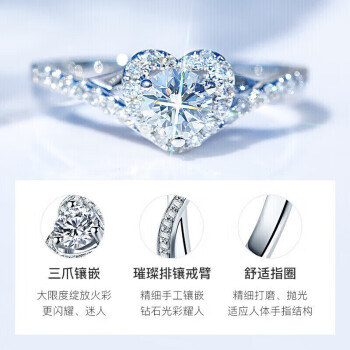 喜钻18K金钻石戒指克拉效果心形钻戒求婚结婚戒指