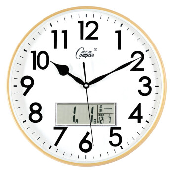 康巴丝（Compas）挂钟客厅 万年历钟表挂墙现代石英钟日历时钟 3008带日历 竹木色