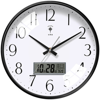 北极星（POLARIS）挂钟圆形客厅钟表万年历现代石英钟时尚日历时钟创意挂表13英寸6810黑色日历款