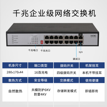 新华三（H3C）16口百兆非网管企业级网络交换机桌面型 即插即用网线分流器 S1016V