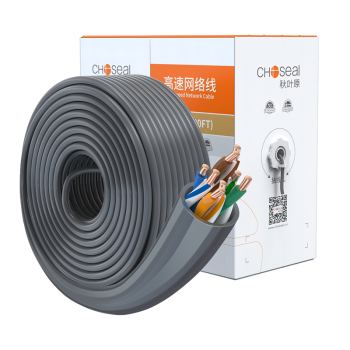 秋叶原(CHOSEAL)原装超五类网线【工程版】CAT5e纯铜线芯综合布线POE供电非屏蔽网络线灰色305米QS2608AT305S