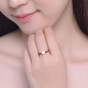 蒂蔻（Tico） 爱心形黄金戒指女款3D硬足金转运珠编织红绳指环送女友送老婆生日礼物