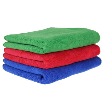 天气不错超细纤维洗车毛巾擦车布玻璃清洁红绿蓝 30*70 加厚3条装汽车用品