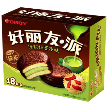 orion 好丽友派 营养早餐点心零食 巧克力派 清新抹茶本味18枚648g/盒