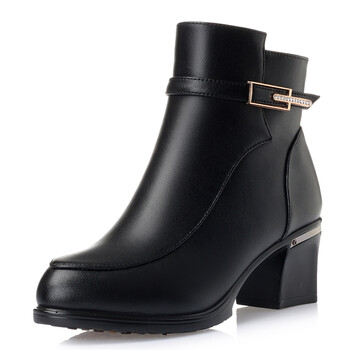 依斯诺宇真皮2017秋款新款女鞋子秋冬鞋高跟