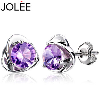 JOLEE耳钉S925银爱心耳环简约紫水晶彩宝耳坠饰品送女生轻奢节日礼物