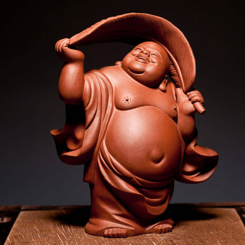 宜兴紫砂壶 紫砂摆件 王健雕塑 【芭蕉罗汉】 正品 清