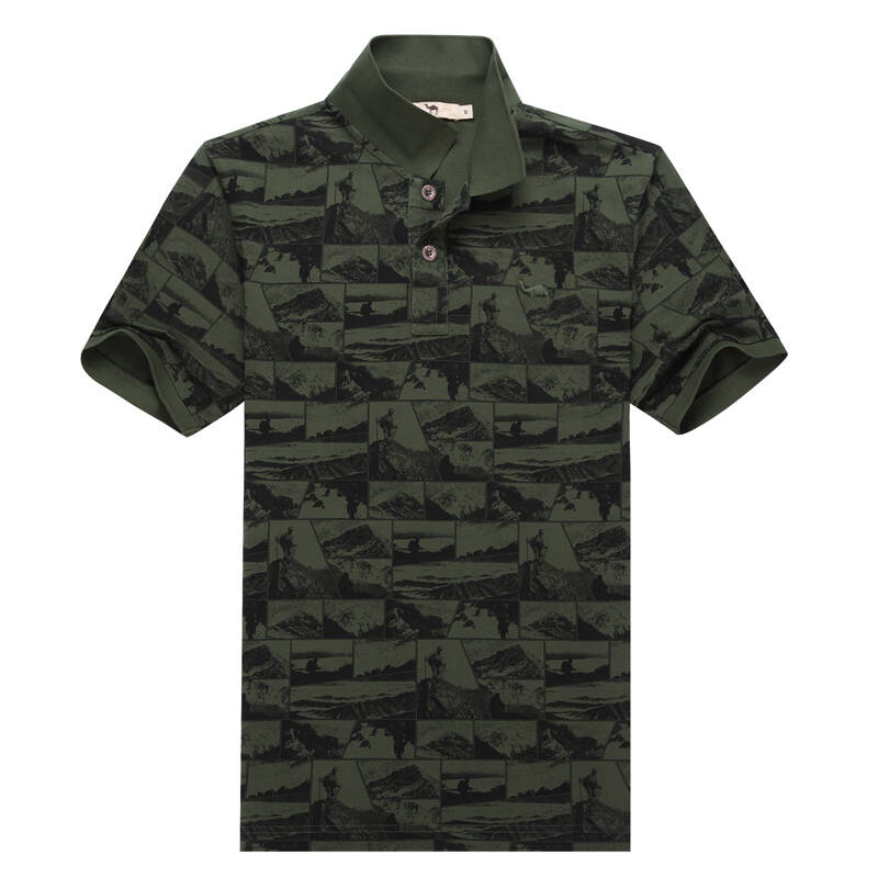骆驼牌 夏季新品 商务休闲翻领印花t恤 军绿色 xxl