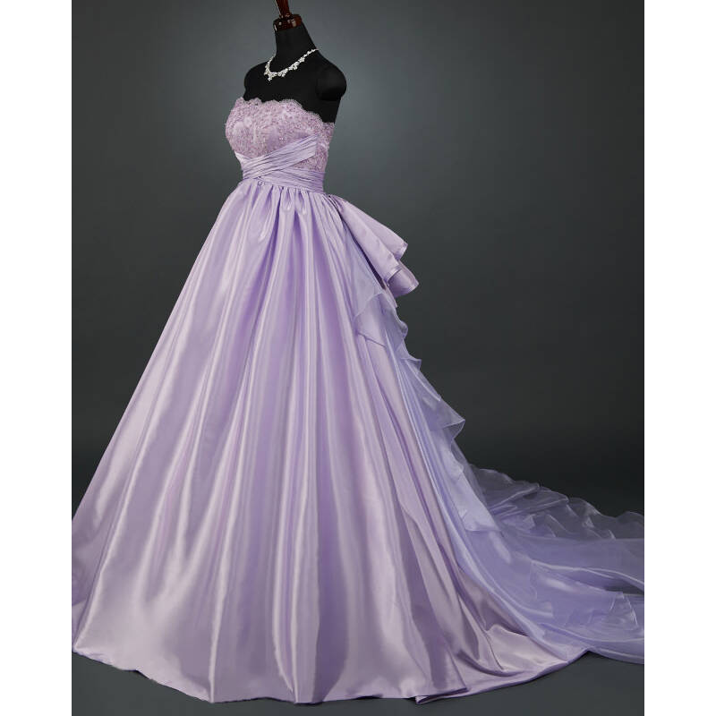 百诺 浅紫色裹胸带双层活动拖尾婚纱礼服 象牙白 l(90