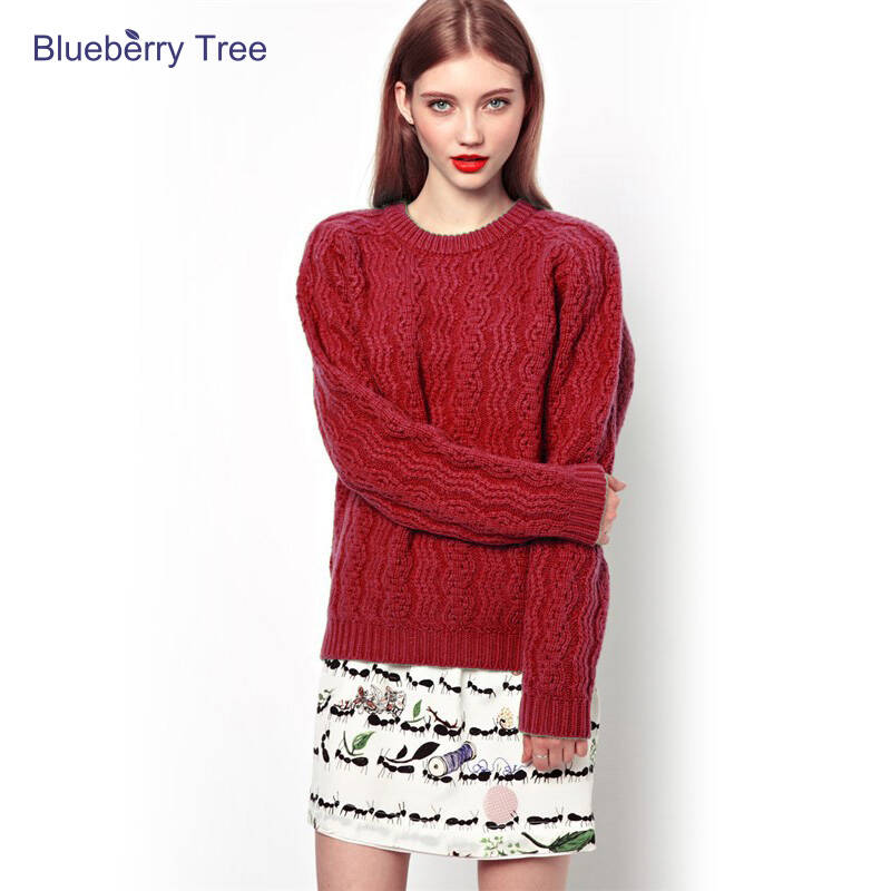 蓝莓树 2013秋冬款女装套头圆领加厚毛衣 宽松