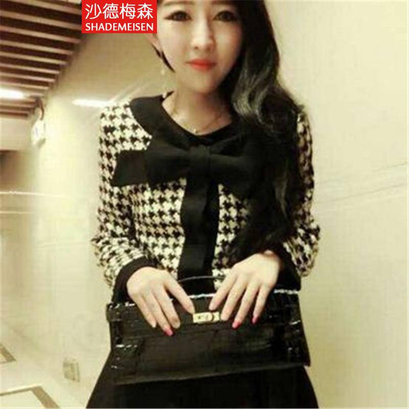 沙德梅森 2014欧洲站秋冬蝴蝶结千鸟格小外套