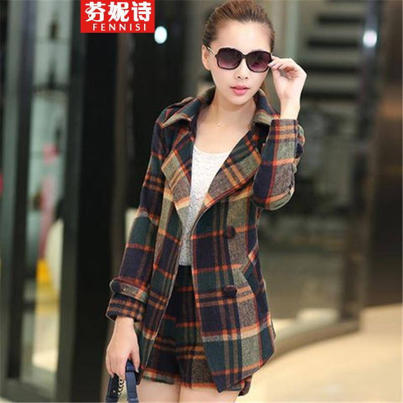 芬妮诗 2014秋冬休闲格子秋季毛呢<em>外套女</em>女热