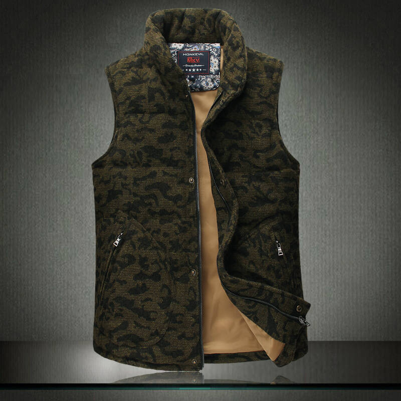 2014冬款新款韩版<em>男士</em>修身加厚<em>迷彩</em>呢料羽绒
