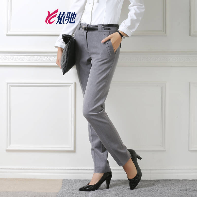 依驰2014秋装新款韩版女式职业女西裤直筒修身正装显瘦长裤子工作裤 灰色 XXL - 京东触屏版