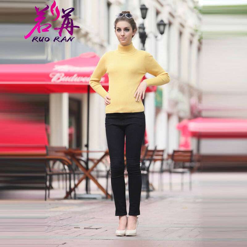若苒 秋冬新款女装针织衫紧身高领羊绒衫打底