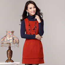 冬新款女装假两件套千鸟格长袖连衣裙N0231 