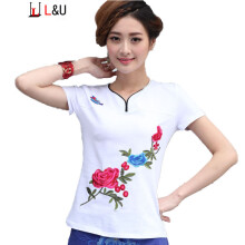 LU2014夏季新款棉质短袖女士T恤衫 经典刺绣