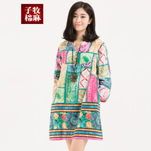 子牧棉麻 2014秋季新款女装褶皱刺绣花文艺修