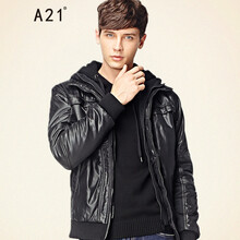 <em>a21</em> 2014秋装新品 男装修身时尚拼接连帽<em>棉衣</em>