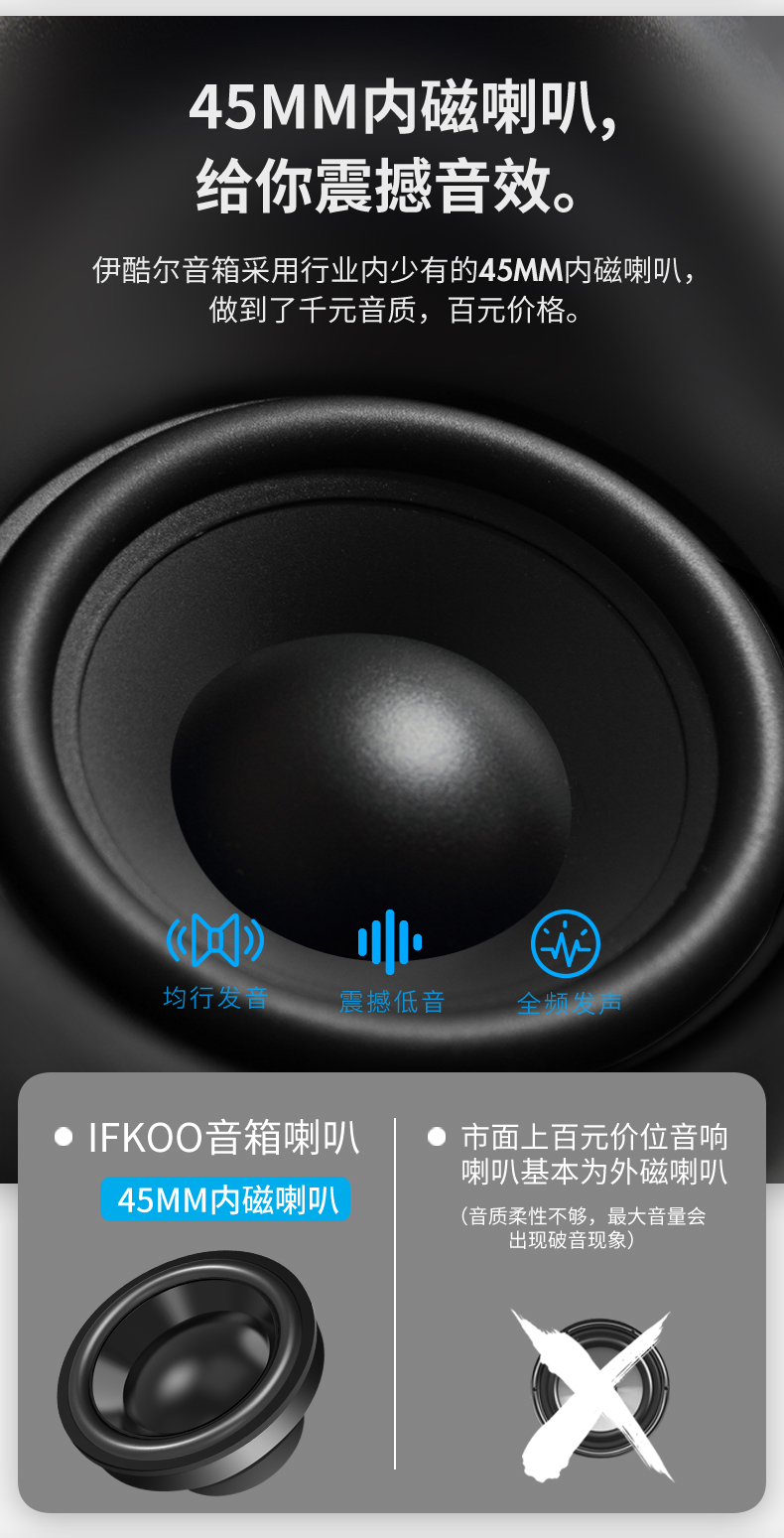 伊酷尔(ifkoo) q1蓝牙音箱重低音炮智能闹钟车载无线户外迷你小音响