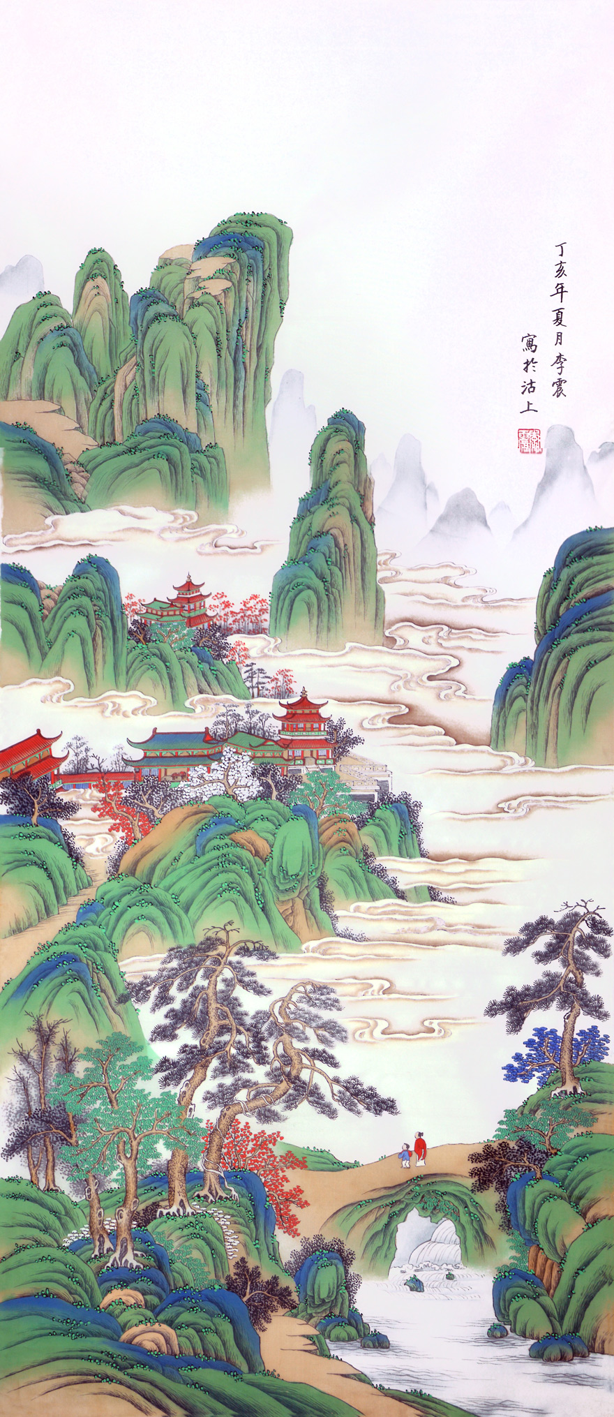 当代界画大师 北京工笔重彩画会会员 李震【松云楼台】z7372