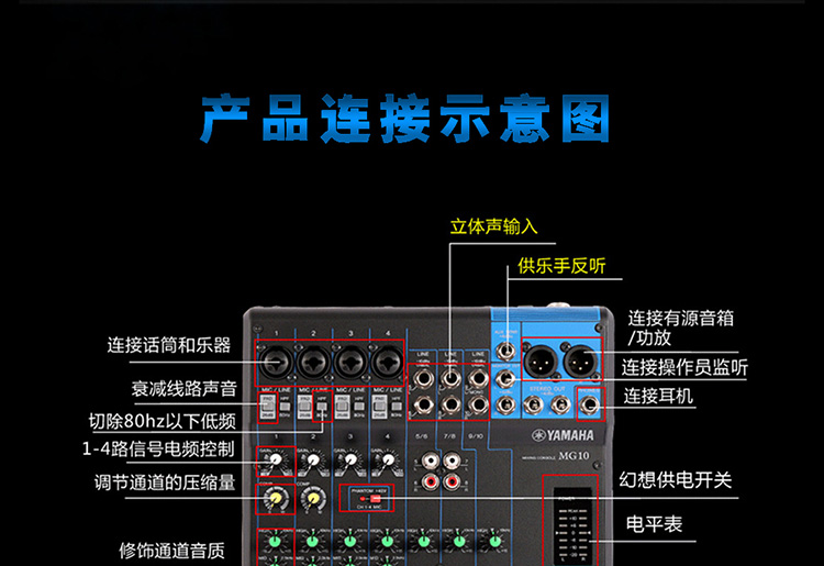 yamaha雅马哈mg06 mg10 mg12 mg16xu mg20调音台多路控制带效果声卡
